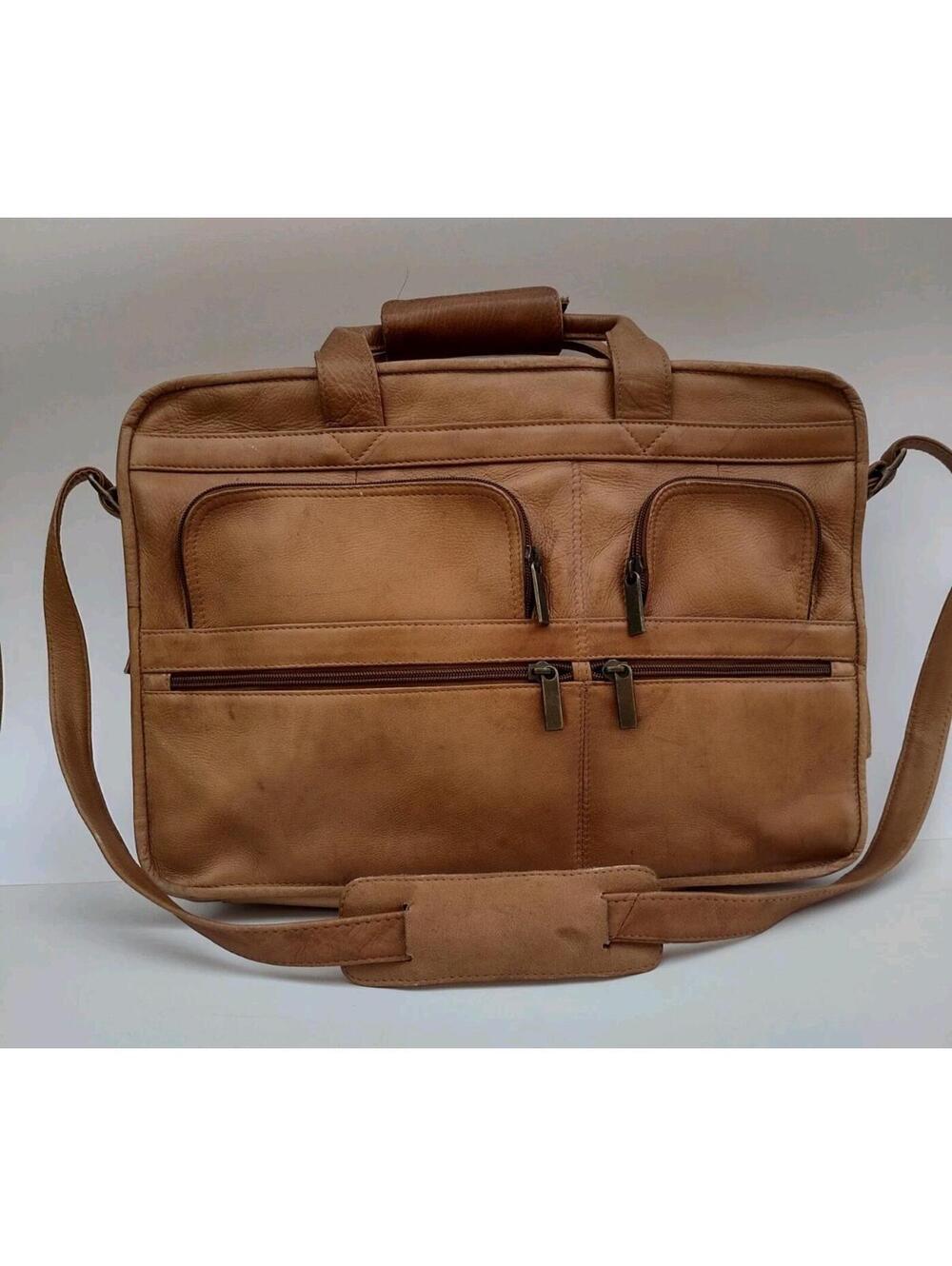 Vintage Leather Briefcase Messenger Bag Caramel Dark Academia 16x12 USA